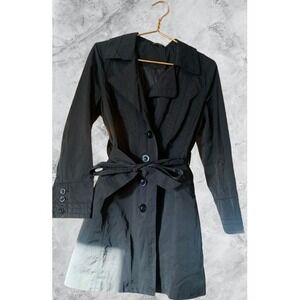 Ambition Womens Black Belted Trench Coat Full Length Size PL